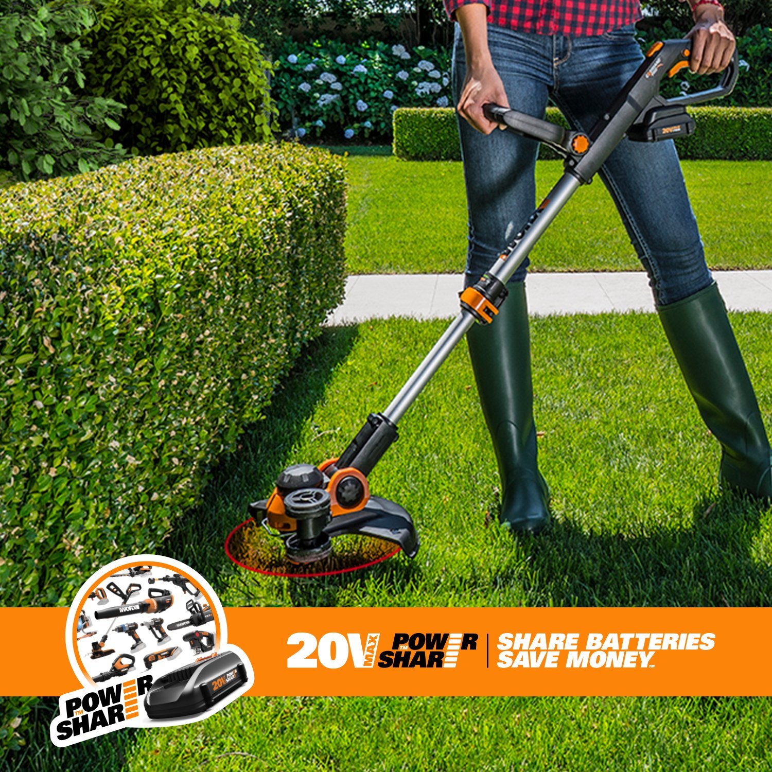 WORX WG163 GT 3.0 20V Cordless Grass Trimmer/Edger with Command Feed | Best Gutter Cleaning Tool